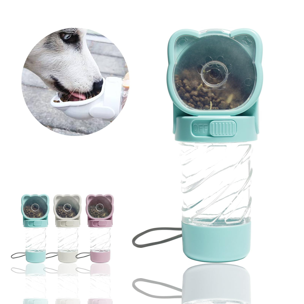 HAIPIMAO 3 in 1 Pet Water Bottle Outdoor Portable Dog Water Bottle with Food Container Garbage Bags Dispenser for Cat Puppy Pets Stuff Essentials Accessories for Walking Hiking Travel (Green)