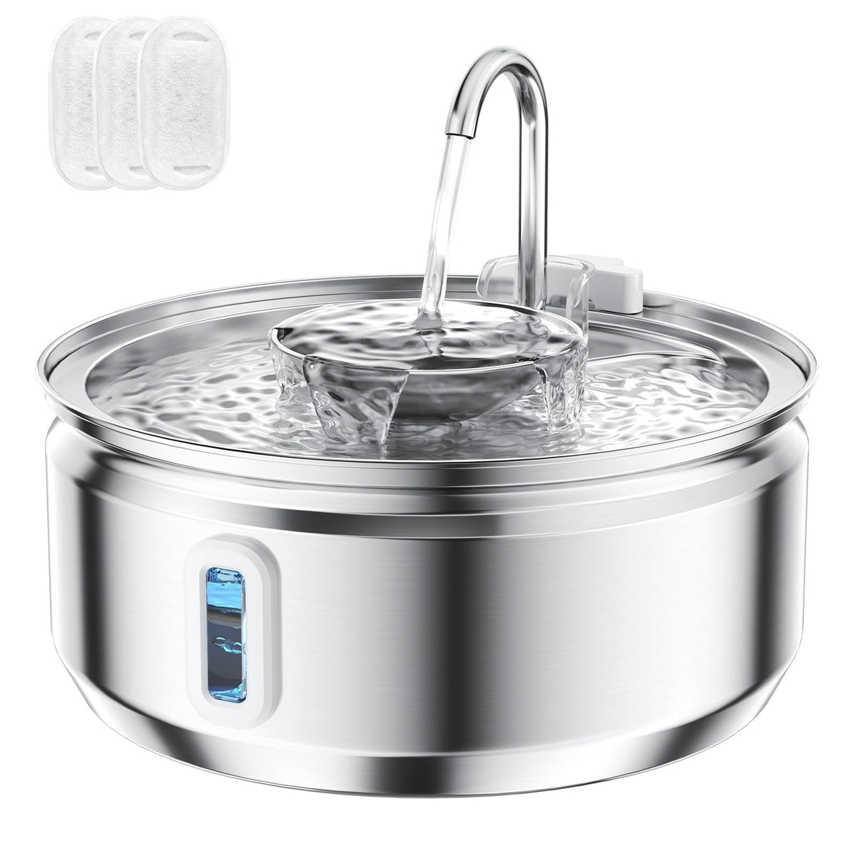 Cat Water Fountain 3.2L/108oz Upgraded Stainless Steel Pet Water Fountain for Cats Inside Drinking Automatic Dog Cat Water Bowl Dispenser with Water Level Window