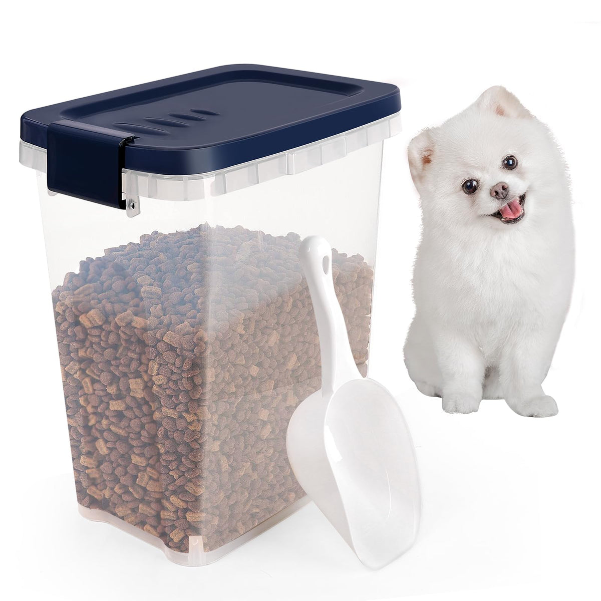 WBKTOOL 8 Lbs Dog Food Storage Container with Scoop - Airtight Cat Food Container - Buckle-Lock Pet Food Container for Dog Cat Bird Seed - Dog Treat Container Dry Food Storage Bin - Royal Blue