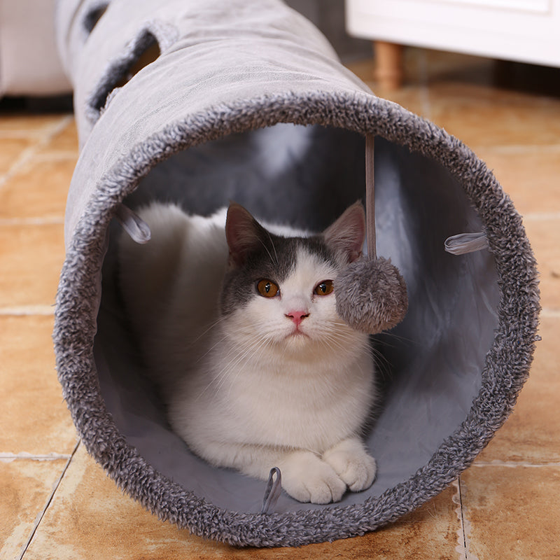 Fleece Pet Tunnel and Collapsible Cat Play Tent