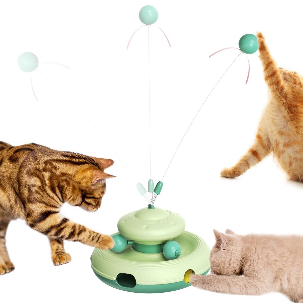 JuDongJu 3-in-1 Interactive Cat Toy for Indoor Cats - Exciting Teaser Wand Ball Track and Whack-a-Mole Game - No Batteries Needed Sturdy and Safe - Ultimate Mental and Physical Stimulation