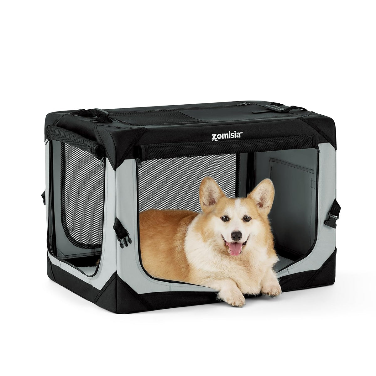 ZOMISIA Collapsible Dog Crate for Medium Dogs - Portable Dog Travel Crate Soft Sided 30 Inch with Breathable Mesh Windows Foldable Dog Kennel for Indoor and Outdoor Grey