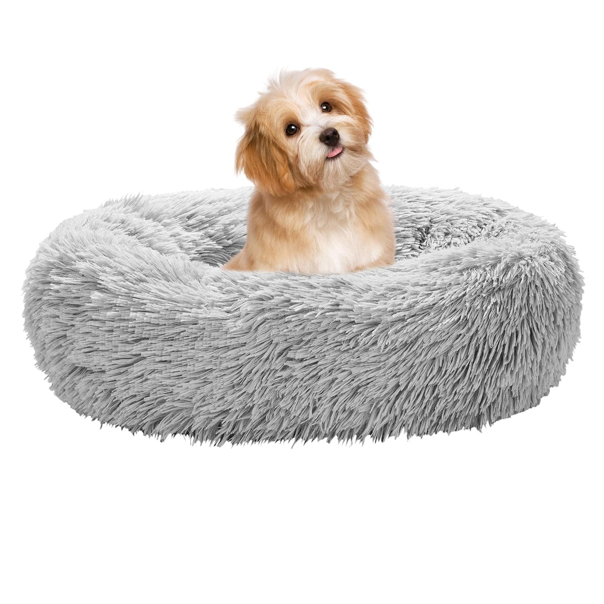 Calming Dog Bed for Small Melium Large Dogs Donut Washable Pet Bed for Puppy and Kitten Anti-Anxiety Donut Warming Cozy Soft Round Bed with Slip-Resistant Bottom (Grey 20" L x 20" W x 8" Th)