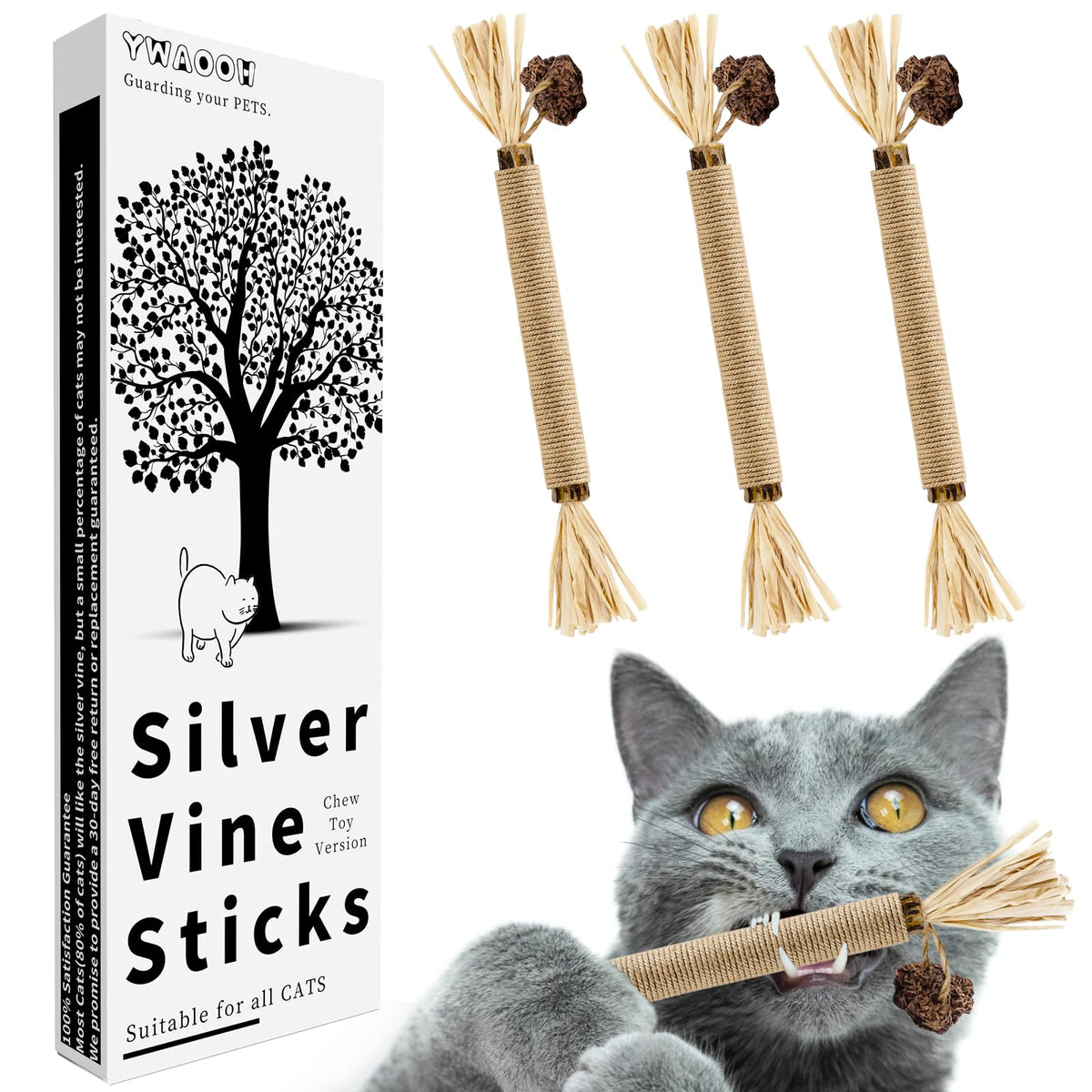 YWAOOH Catnip Toys with Silvervine for Cats Cat Chew Toy for Kitten Teething Interactive Cat Toy for Indoor Cats Silvervine Sticks Cat Toys