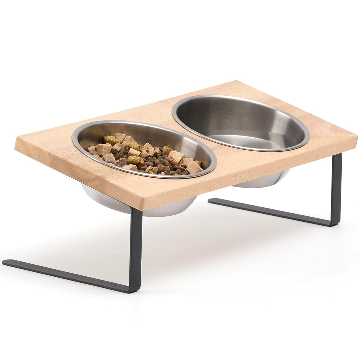 FUKUMARU Elevated Cat Bowls 15° Tilted Raised Stainless Steel Bowl Stand Small Dog Rubber Board Food Water Bowl Set Feeding Station for Cats and Puppy