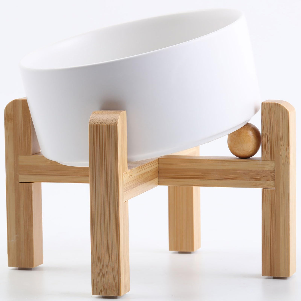 Petygooing White Raised/Elevated 15°Slanted Ceramic Dog Bowl for Small BreedsTilted Anti Slip Pet Feeding BowlFood Water Dish with Stand for Cats and Small Dogs Puppy 13.5 OZ (5.1In / 1.7 Cups)