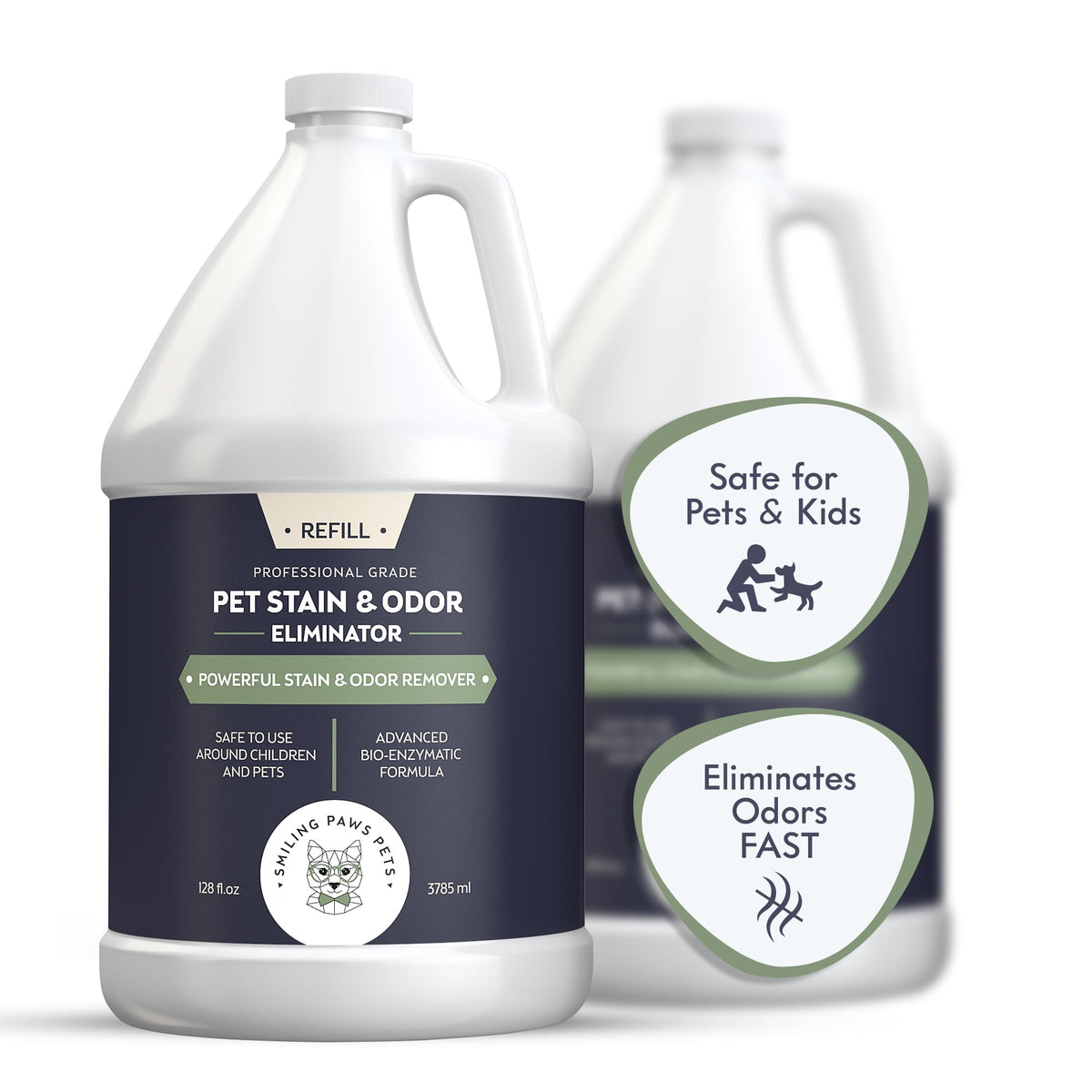 Smiling Paws Pets Best Cat Urine Odor Remover Professional Pet Urine Enzyme Cleaner Dog & Cat Pet Odor Eliminator. Erase Dog & Cat Urine Feces & Vomit Stains From Woods Carpets Upholstery (1 Gal)