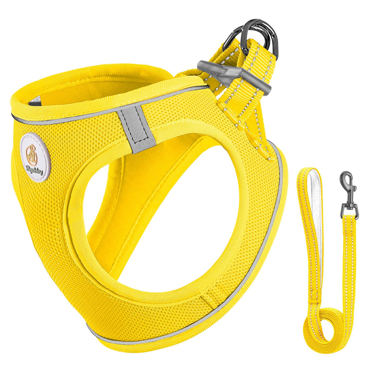 Hipubby Dog Harness with Leash Set Step in Puppy Harness with No Pull Soft Mesh Pet Harness for Walking Running Training Small DogsCats（YellowS）